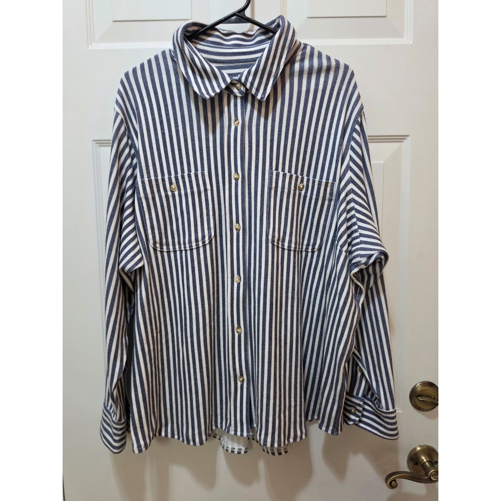 NWT Philosophy Woman Striped Button Down Shirt Knit Blouse Blue White Size 2X